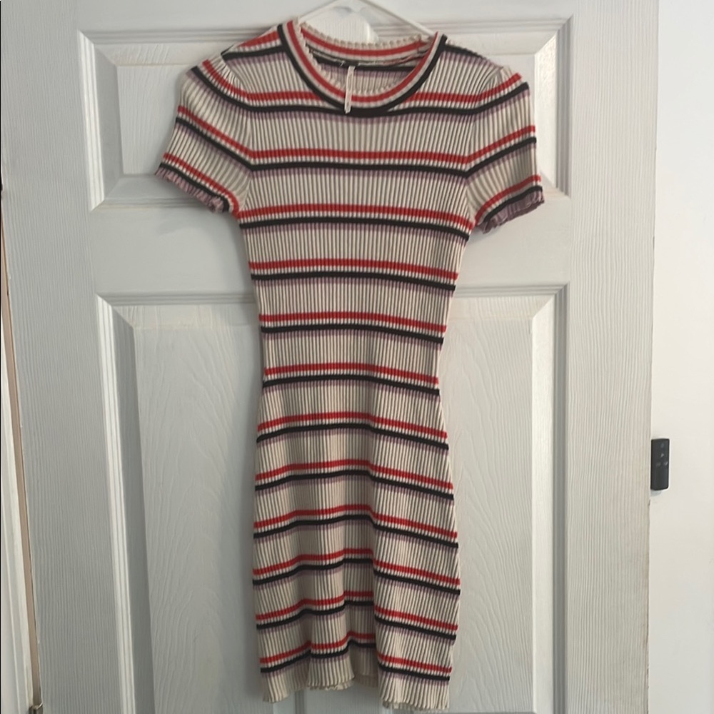 Free people Striped Ribbed Knit Dress - Red and Cream